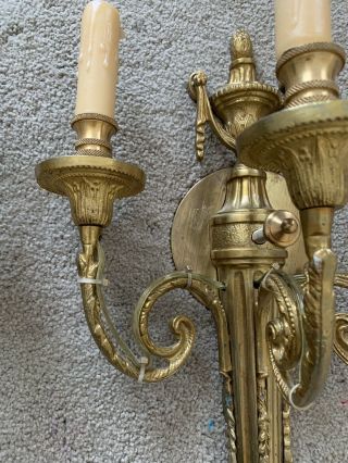 Pair Bronze Adams Style Wall Sconces 3 Light Arms 4