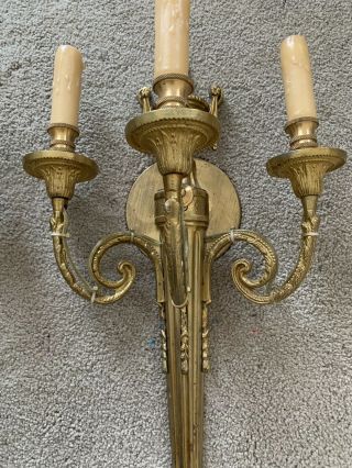 Pair Bronze Adams Style Wall Sconces 3 Light Arms 6