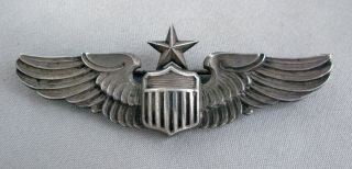 Vintage Amico Wwii Sterling Silver Military Shield & Star Pilot Wings Pin;h345