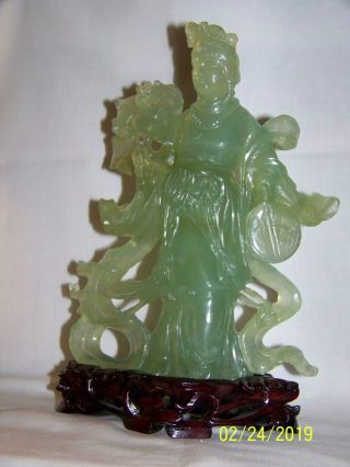HAND CARVED PALE GREEN CHINESE JADE GODDESS FIGURE 8.  5 