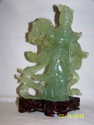 HAND CARVED PALE GREEN CHINESE JADE GODDESS FIGURE 8.  5 
