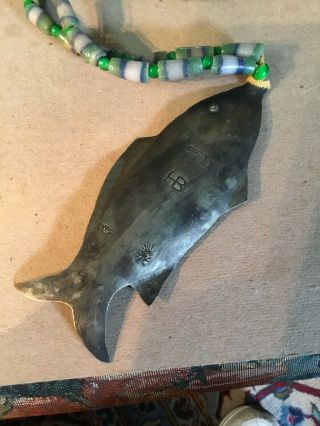 Early Fur Trade Montreal Hudson Bay Fish Shaped Low Grade Silver Pendant & Beads