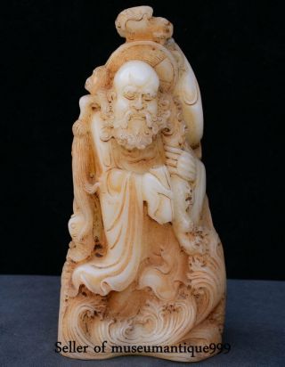 13 " Old Chinese White Jade Carving Arhat Damo Bodhidharma Dharma Buddha Statue