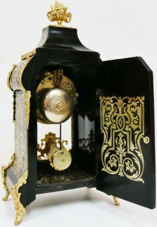 Fine Antique French 8 Day Black Shell Ormolu Inlaid Boulle Bracket Mantel Clock 11