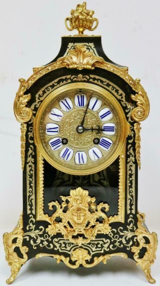 Fine Antique French 8 Day Black Shell Ormolu Inlaid Boulle Bracket Mantel Clock 2