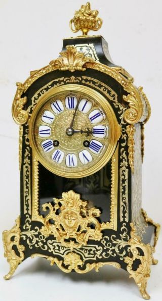 Fine Antique French 8 Day Black Shell Ormolu Inlaid Boulle Bracket Mantel Clock 3