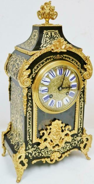 Fine Antique French 8 Day Black Shell Ormolu Inlaid Boulle Bracket Mantel Clock 4