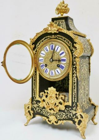 Fine Antique French 8 Day Black Shell Ormolu Inlaid Boulle Bracket Mantel Clock 8