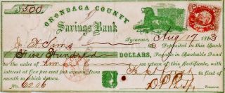 Civil War 1863 $500 Certificate Onondaga County Savings Bank Ny Phelps Signed