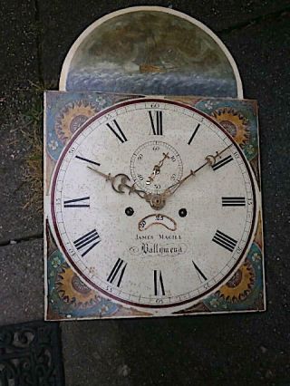 C1820 8 Day Longcase Grandfather Clock Dial,  Movement 13x18 James Magill Of B