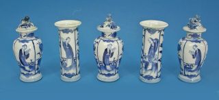 Chinese Blue & White Export Porcelain Cupboard Garniture Vases Long Eliza C1800