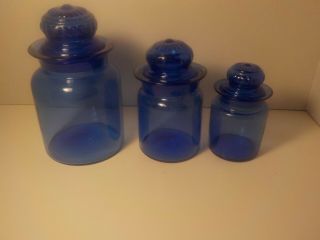 Antique 3 Piece Cobalt Blue Apothecary Jar Set