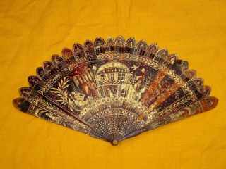 Antique Chinese China Tortoise Shell Fan Hand Gilded End 18th Early 19th Century