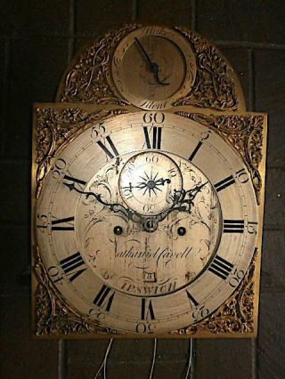 C1750 8 Day Longcase Grandfather Clock Dial,  Movement 12x16,  1/4 Nathaniel C