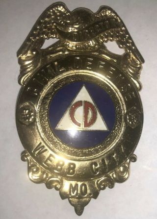 Rare Vintage Director Us Army Civil Defense Badge Webb City Missouri Badge