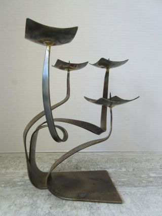Vtg Mid Century Modern Ferart Artisan Montreal Steel Candle Holder Sculpture
