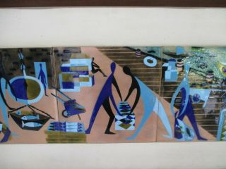 1960 ' S JUDITH DANER SIGNED FISH MARKET SCENE ENAMEL COPPER PAINTING MID CENTURY 4