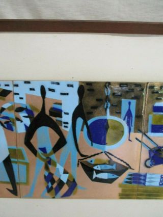 1960 ' S JUDITH DANER SIGNED FISH MARKET SCENE ENAMEL COPPER PAINTING MID CENTURY 7