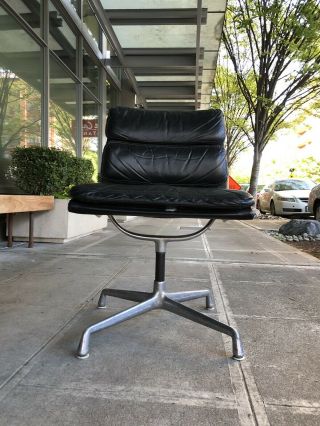 Eames Herman Miller Soft Pad Chair Black Leather Aluminum