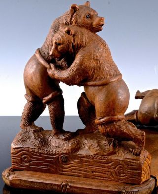INCREDIBLE 19C VICTORIAN BLACK FOREST GERMANY CARVED WALNUT BEARS BOOKENDS RACK 4