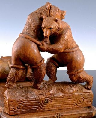 INCREDIBLE 19C VICTORIAN BLACK FOREST GERMANY CARVED WALNUT BEARS BOOKENDS RACK 5