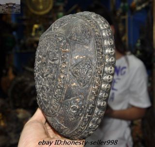 Antique Rare Tibetan buddhism silver skull head Statue tantrick Kapala Bowl Cup 5