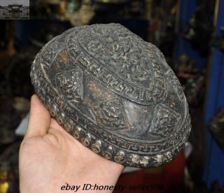 Antique Rare Tibetan buddhism silver skull head Statue tantrick Kapala Bowl Cup 9