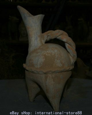 14.  8 " Rare Old China Dadiwan Pottery Dynasty Palace 3 Feet Handle Jar Wine Pot