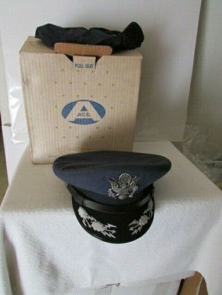 Us Air Force Flight Ace Officers Blue Dress Cap Bullion Size 7 1/8 Box