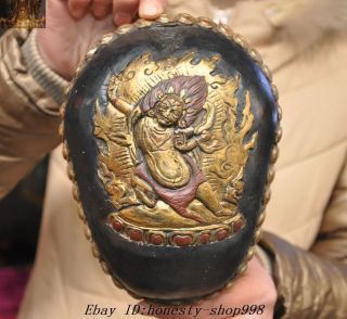 7 " Old Tibetan Buddhism Silver Skull Head Mahakala Buddha Statue Bowl Kapala Cup