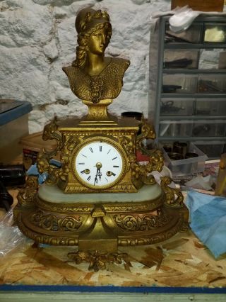 Antique French Statue Clock 8 Day Time & Strike Cast Iron