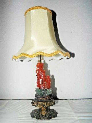 Lamps Rare Vintage Red & Green Quartz Fluorite Jade On Brass Asian Themed Lamp