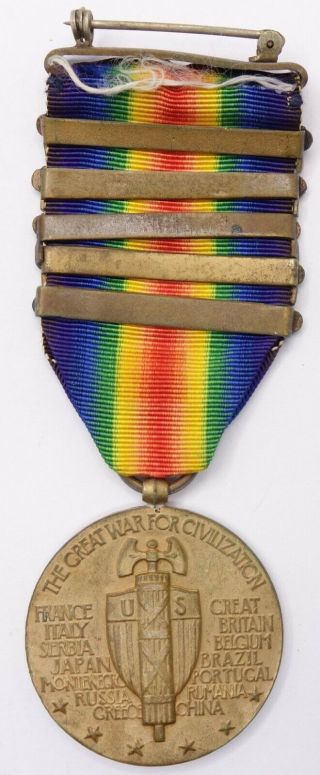 US WW1 Victory Medal with 5 campaign bars.  The great war for civilization 2