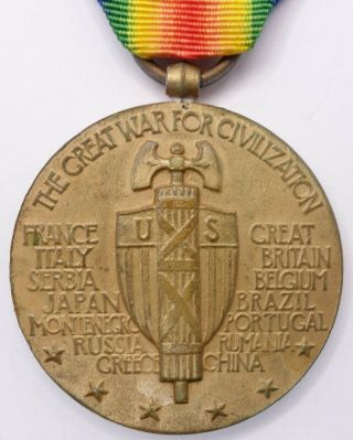 US WW1 Victory Medal with 5 campaign bars.  The great war for civilization 4