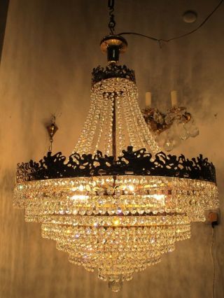 Antique Vnt Huge Austrian Real Swarovski Crystal Chandelier 1940 