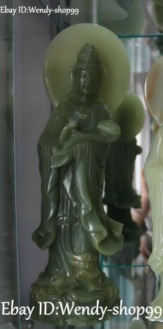 13 " Top Natural Green Jade Stand Bodhisattva Kwan - Yin Guanyin Goddess Statue