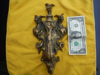 Antique Large Gargoyle Solid Brass Door Knocker 3 3/4 Pounds - England