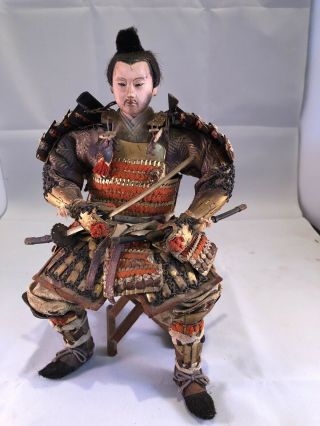 Musha Ningyo Japanese Doll Antique Edo Period? Boys Day Samurai Sword Real Hair