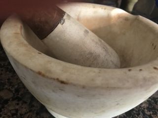 Mortar And Pestle Rustic Pharmacy,  French Marble/porcelain Antique Ca1900 