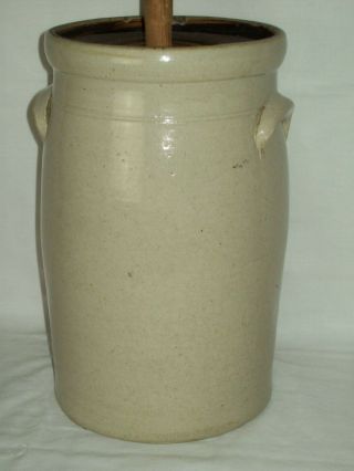 Antique 2 Stoneware Butter Churn Crock With Lid & Dasher / Vintage Butter Churn 6