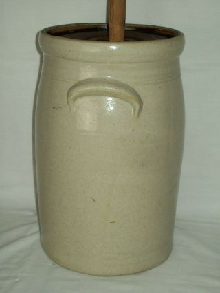 Antique 2 Stoneware Butter Churn Crock With Lid & Dasher / Vintage Butter Churn 7