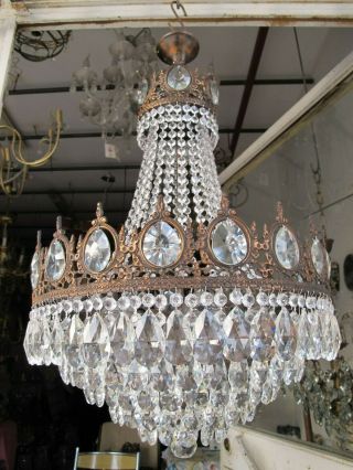 Antique Vintage French Extra Large Crystal Chandelier Ceiling Lamp 1940 