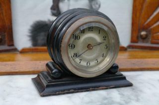 Vintage 1920 ' s French Art Deco Table Clock Solid Ebony Case Design CHIC 10