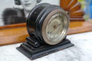 Vintage 1920 ' s French Art Deco Table Clock Solid Ebony Case Design CHIC 11