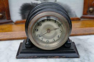 Vintage 1920 ' s French Art Deco Table Clock Solid Ebony Case Design CHIC 12