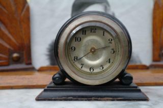 Vintage 1920 ' s French Art Deco Table Clock Solid Ebony Case Design CHIC 2