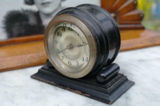Vintage 1920 ' s French Art Deco Table Clock Solid Ebony Case Design CHIC 3