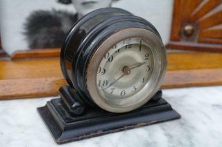 Vintage 1920 ' s French Art Deco Table Clock Solid Ebony Case Design CHIC 9
