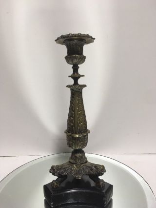 Antique 19th.  C.  French Empire Bronze Candlestick W/ Black Marble/granite C1820 