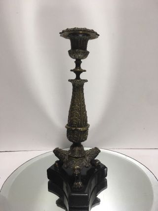 ANTIQUE 19th.  C.  FRENCH EMPIRE BRONZE CANDLESTICK W/ Black Marble/Granite c1820 ' s 2